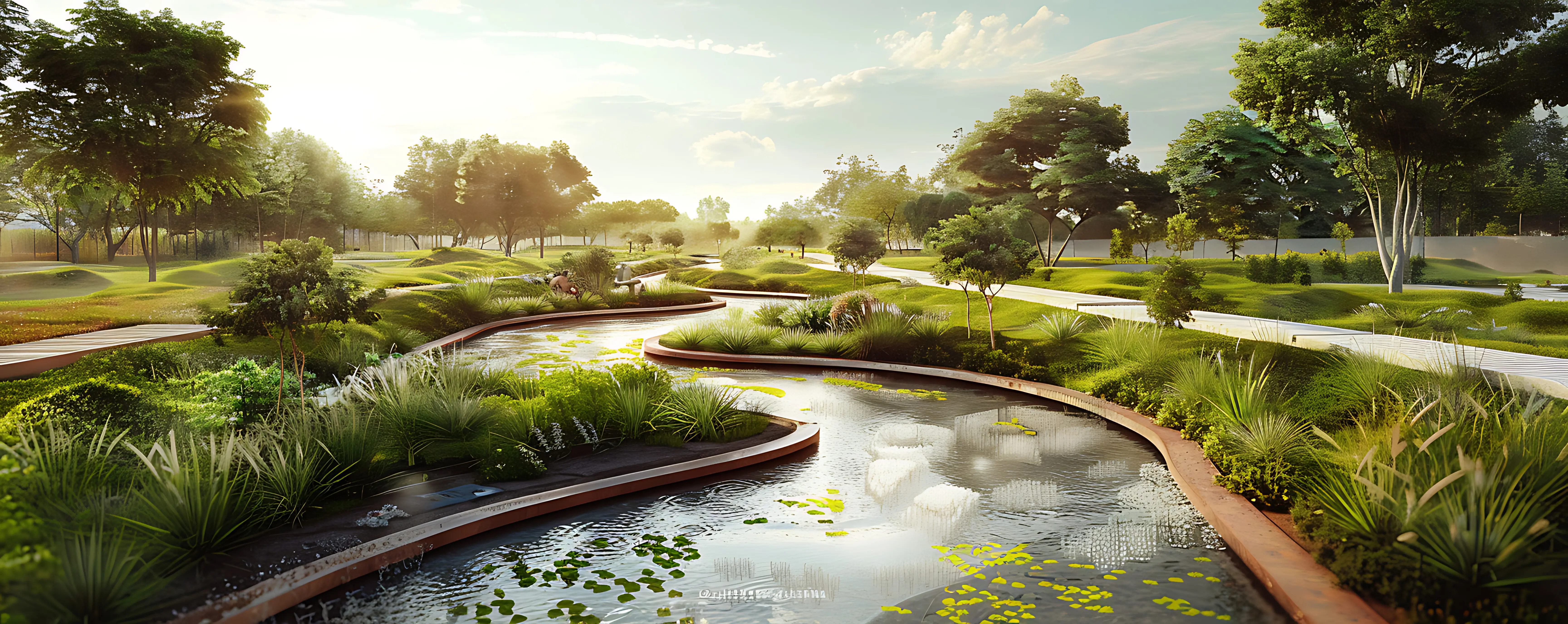 A landscape featuring a bridge and trees in the background.